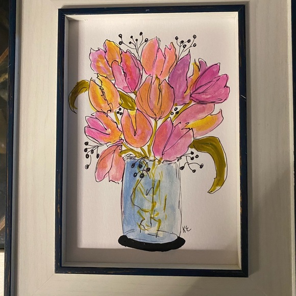 Framed Floral Artwork with Pink and Gold Accents - Picture 4 of 9